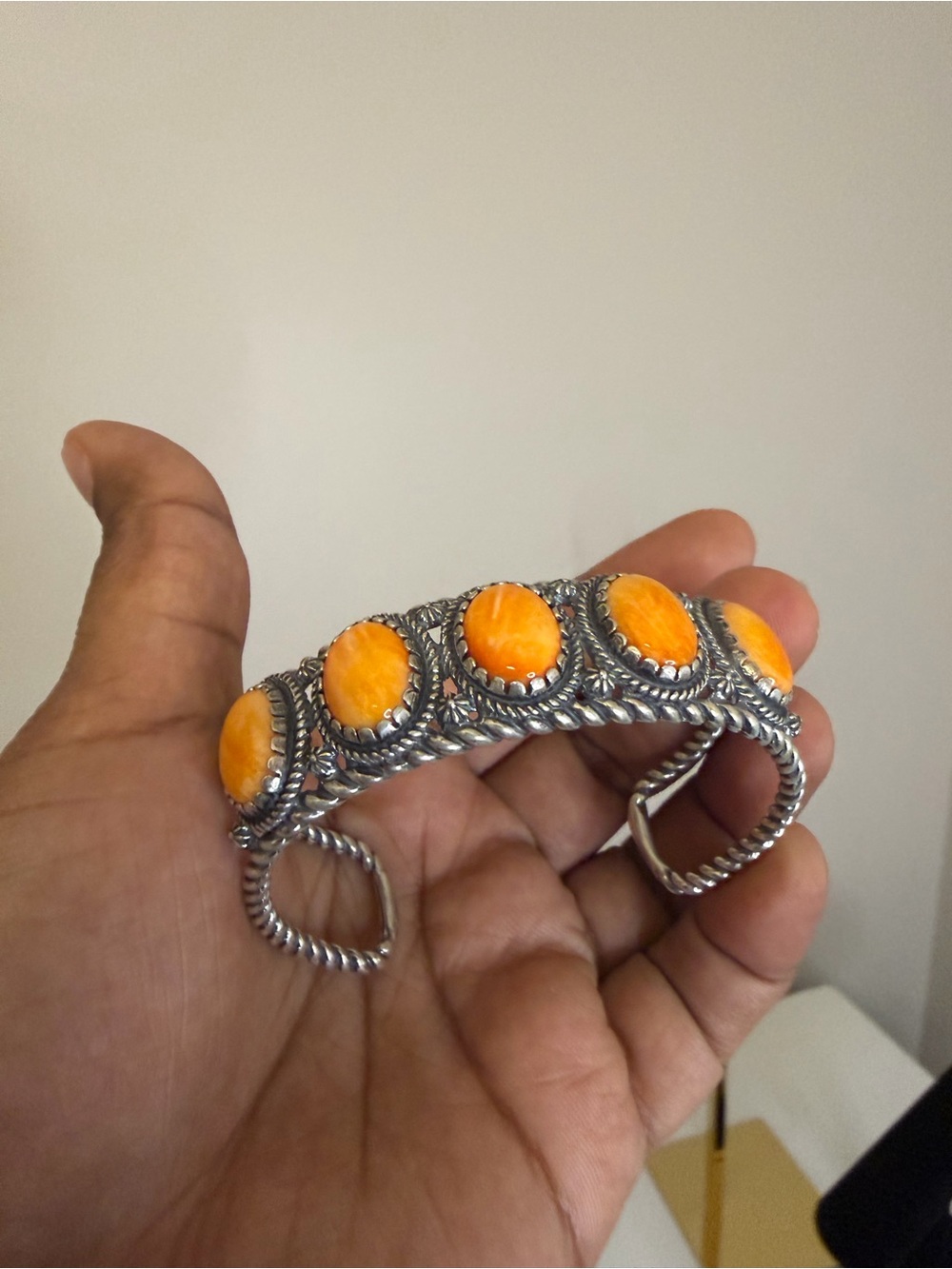 Carolyn Pollack Silver Cuff Bracelet with Orange Spiney